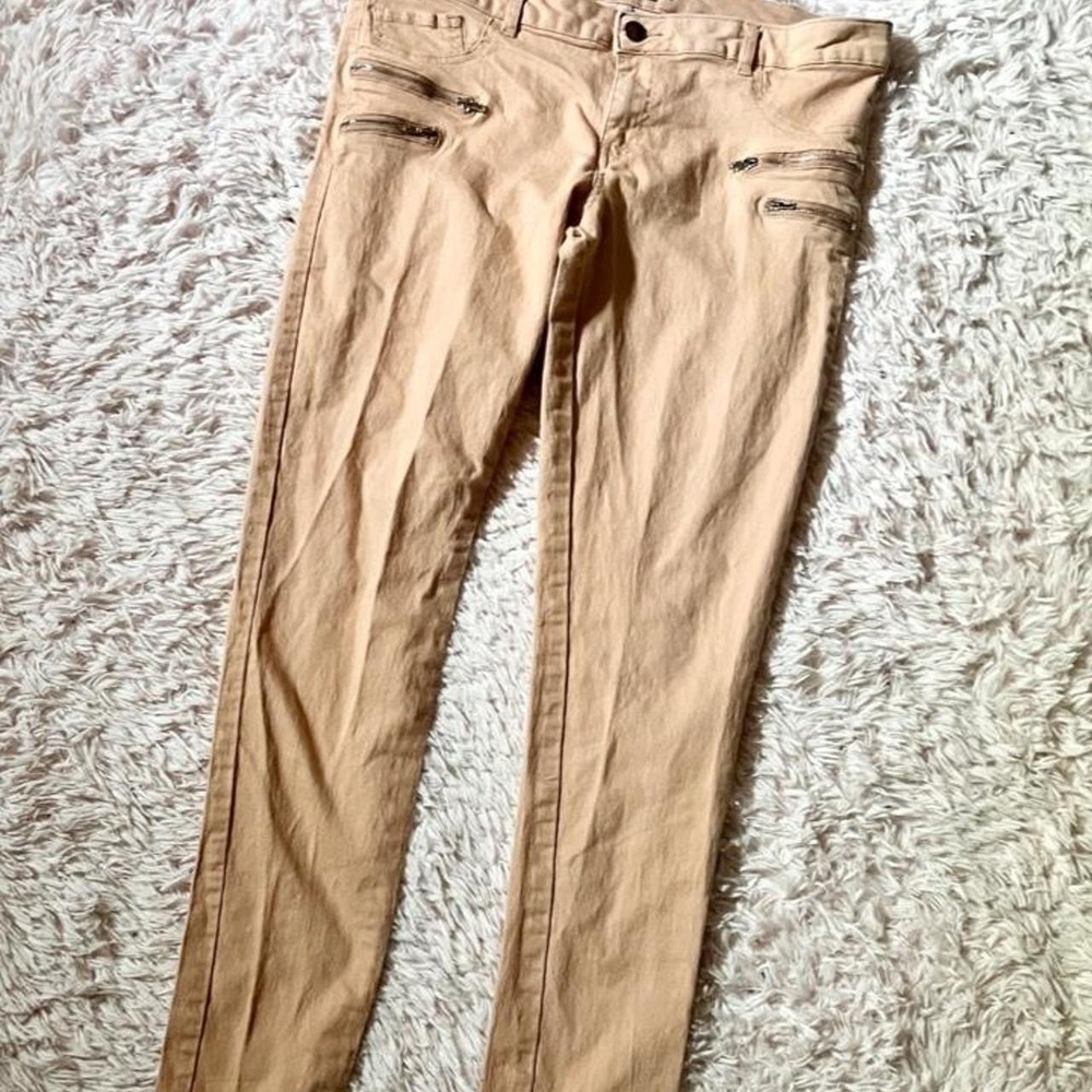 Tan Zipper Utility Alternative Gorpcore Edgy Skinny Jeans Womens XL Hipster Punk